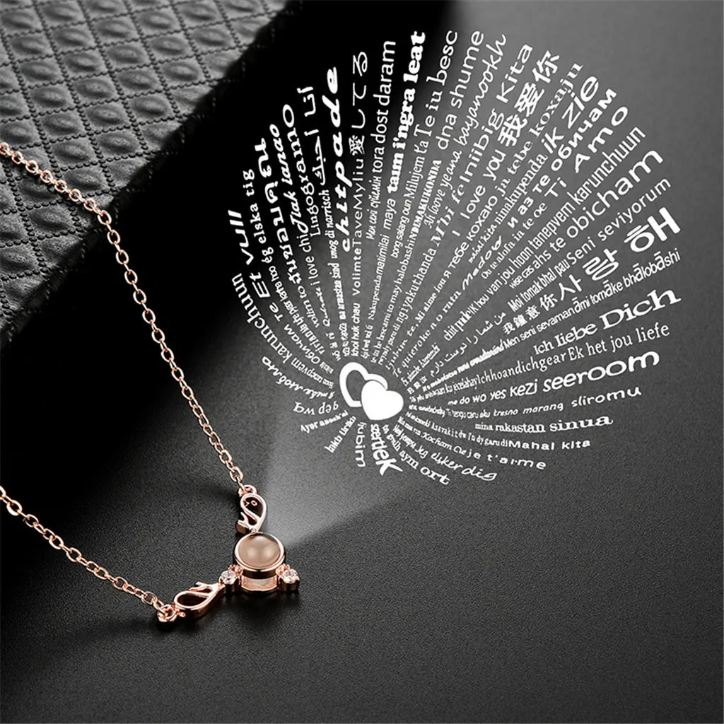 

Boho Women chocker Silver Rose Gold 100 Languages Light I Love You Projection Pendant Necklace Gift Collier Femme collar mujer