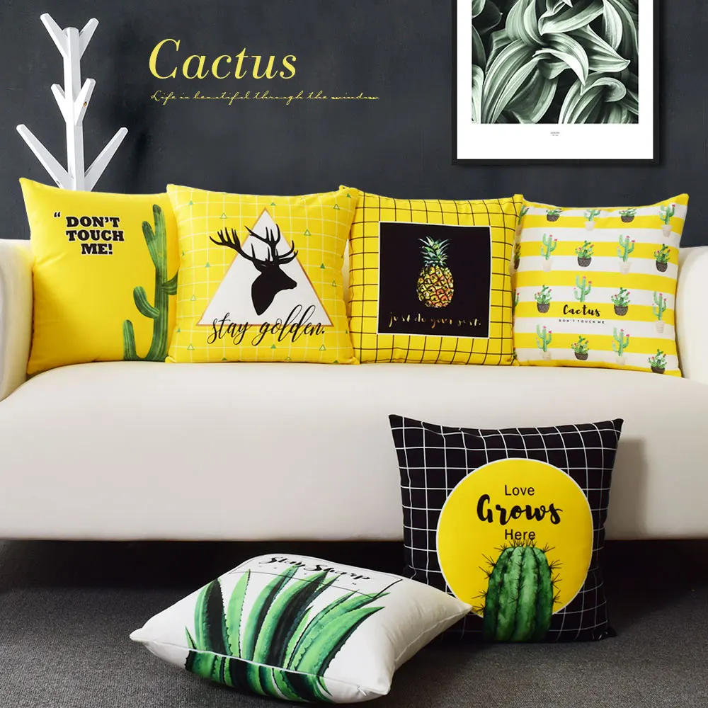 

Pineapple Pillow Cover Yellow Cushions Home Decor Cactus Decorative Pillows Pinenapple Throw Pillows Green Pillowcase For Sofa