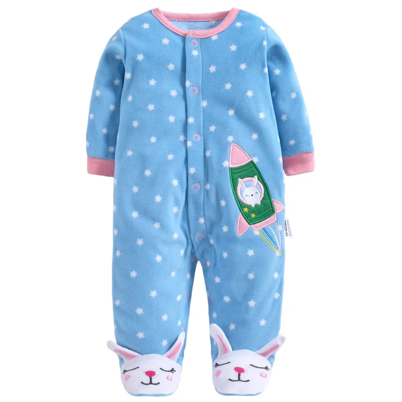

0-12M Autumn Fleece Baby Rompers Cute Pink Baby Girl Boy Clothing Infant Baby Girl Clothes Jumpsuits Footed Coverall