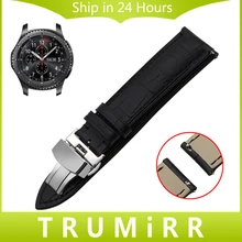 22mm de liberación rápida de la banda de reloj del cuero genuino para samsung gear s3 classic frontera garmin fenix chronos butterfly buckle strap