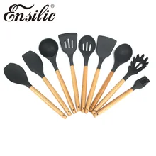 

9 Piece Heat-Resistant Silicone Kitchen Utensils Set Durable Safe Easy Clean Cooking Utensils Black Spoon Turner Cooking Tools