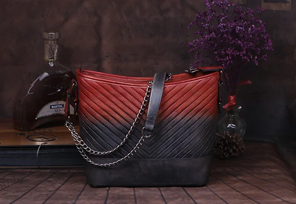 

Bovine leather retro genuine leather bag 2019 color single shoulder lady bag with inclined chain
