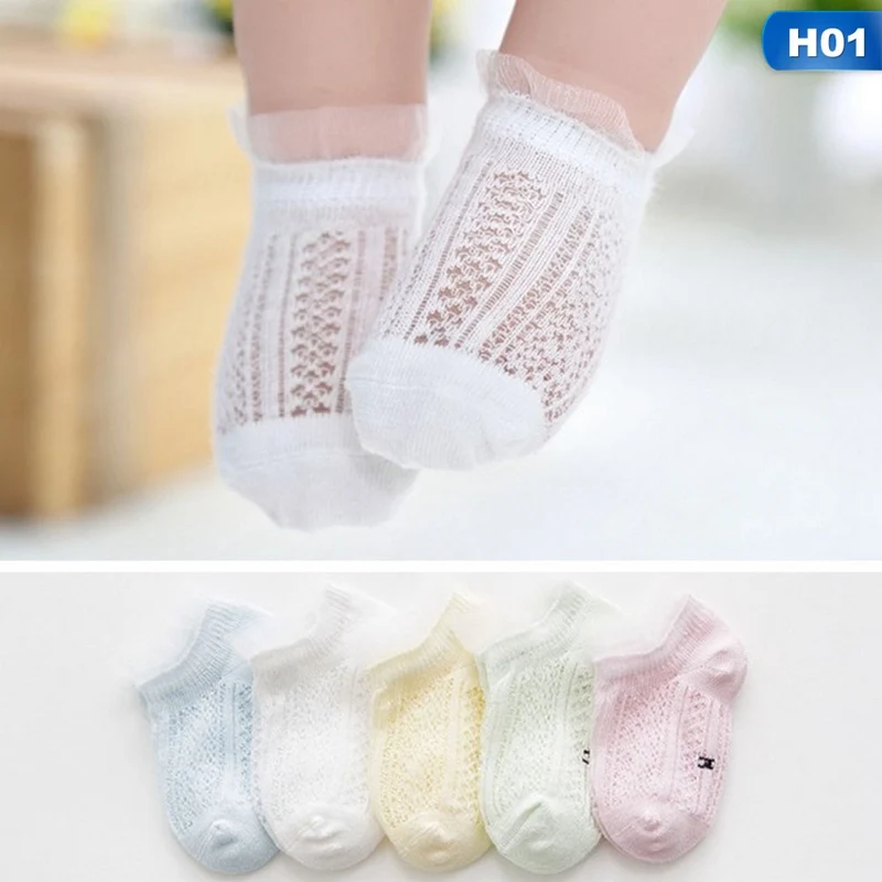 5 Pairs Breathable Cotton Princess Mesh Socks Children's Ankle Short Sock For Baby Girls Kids Toddler Hollow Boat Socks