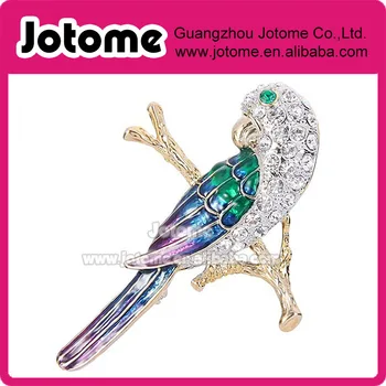 

6*4.3cm Gold-Tone Clear Austrian Crystal Multicolor Enamel Parrot Bird Animal Brooch Pin