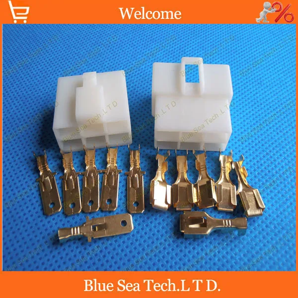  6.3mm 6 Way/pin Electrical Connector Kits Male and Female socket plug for Car Motorcycle etc. Free 