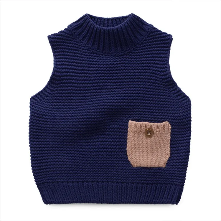 Fanfiluca Boy Winter Tops Half Turtleneck Coarse Needle Pure Cotton Waistcoat Baby Girl Sweater Pocket Sleeveless Vest Outerwear9