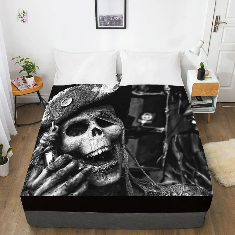 3D Custom Bed Sheets With Elastic,Fitted Sheet Queen/King,Black Skull Mattress Cover 135/150/160x200 bedsheet,drop ship