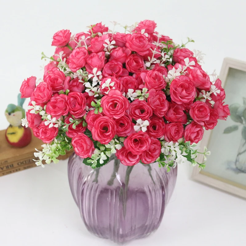 JAROWN Simulation Rose Flowers Artificial 15 Head Rose Bouquet For Wedding Decorations Home Garden Decor Accessories Fleur (5)