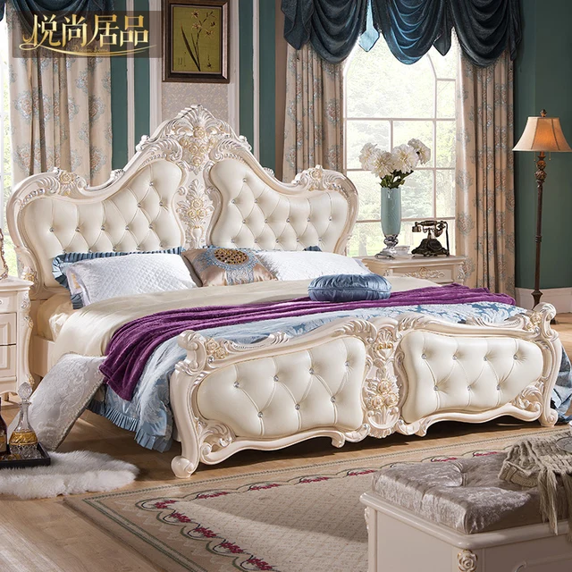 french luxury bedroom furniture bed with ivory white no mattress