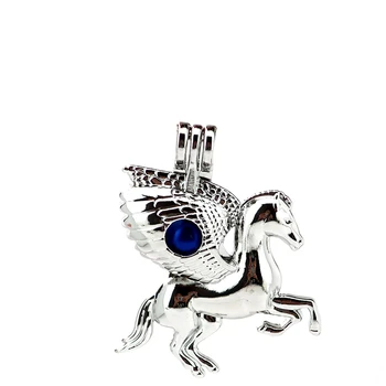 

K843 5pcs/lot Horse Wing Running Pearl Beads Cage Pendant Locket Fairytale Party Essential Oil Diffuser