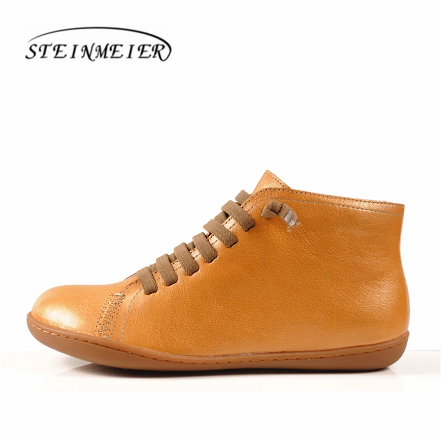 Women natrual sheepskin leather casual ankle winter Boot Comfortable quality soft handmade flat Shoes blue yellow boots with fur Women's Shoes