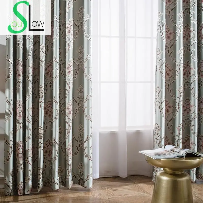 Slow Soul Light Green Beige High Precision Curtain Jacquard Flower Chinese Style Modern Curtains For Living Room Bedroom Kitchen | Дом и сад