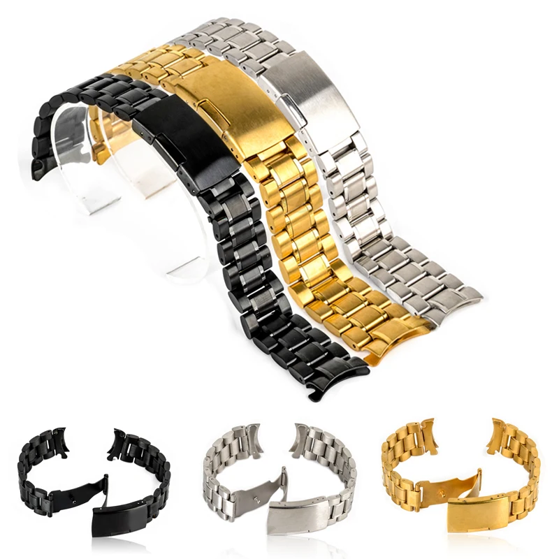 Stainless Steel Metal Strap Watch Band Unisex Bracelet Double Fold Deployment Clasp Watch Buckle18 20 22 24mm watch wrist band