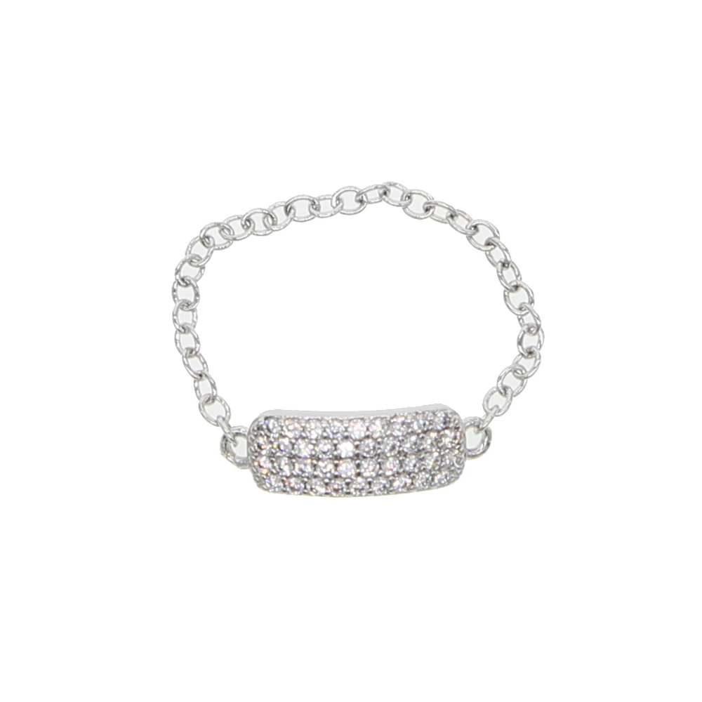 

The Franch design thin chain with cz bar charm elegant cute women girl jewelry silver color cz bar minimal ring design