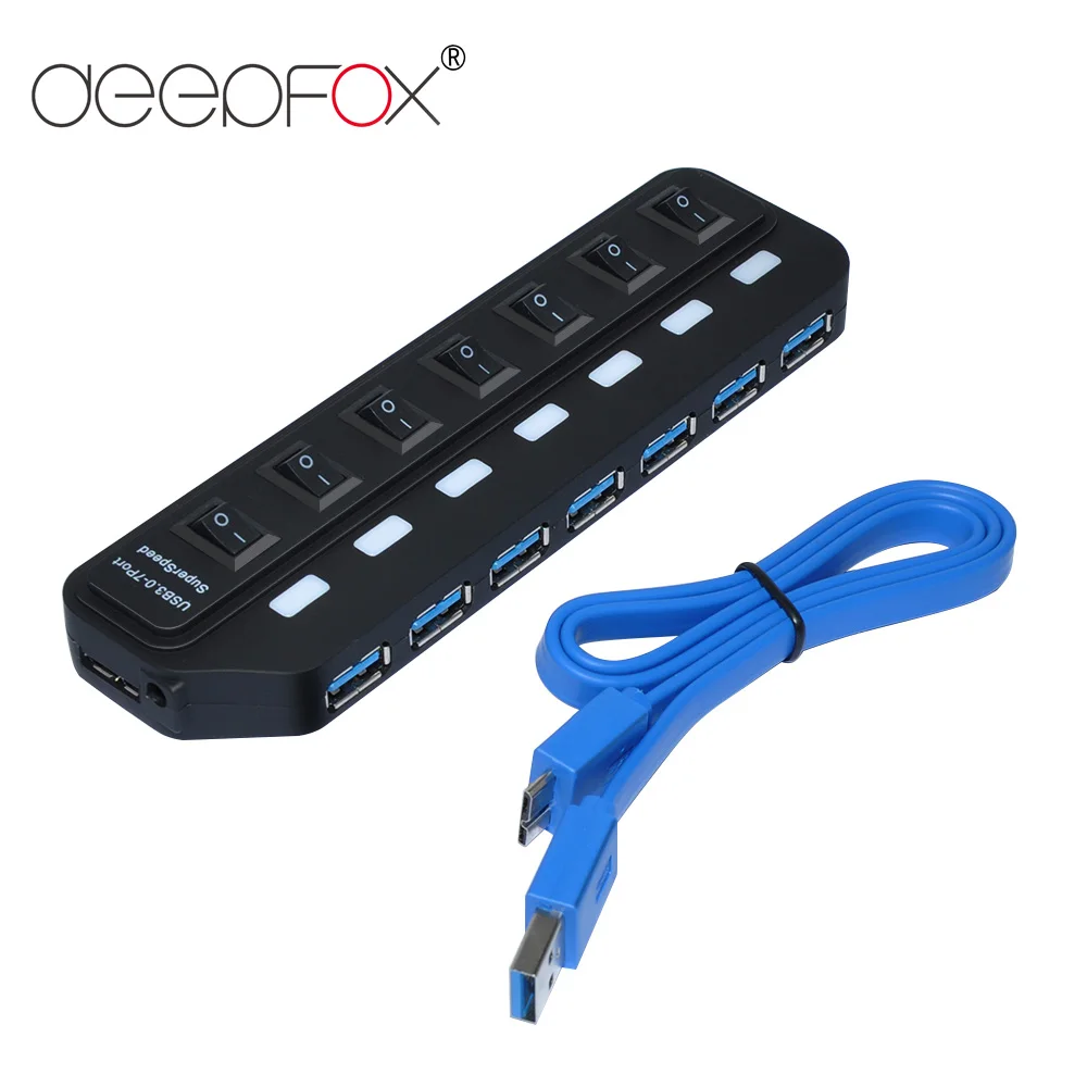 DeepFox USB 3,0 концентратор быстрая скорость 5 Гбит/с usb-хаб разветвитель с переключателем вкл/выкл концентратор для ноутбука