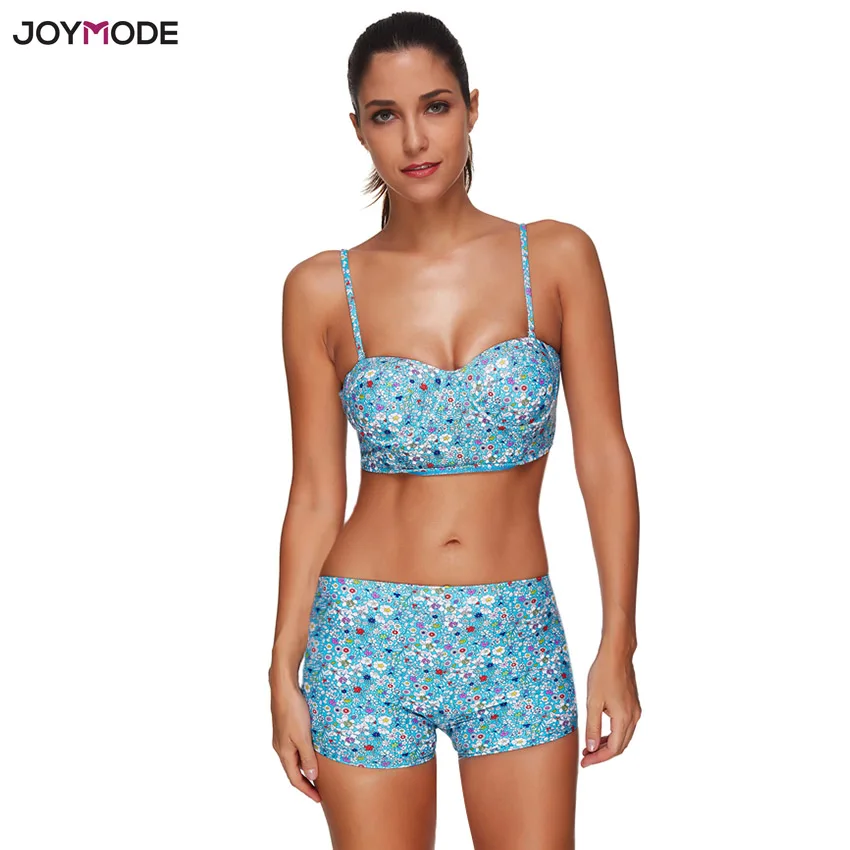 

JOYMODE Two Piece Retro Floral Mid Waist Bikini Swimsuits Underwire Vintage Women Beachwear Little Flower Print Plus Size 3XL