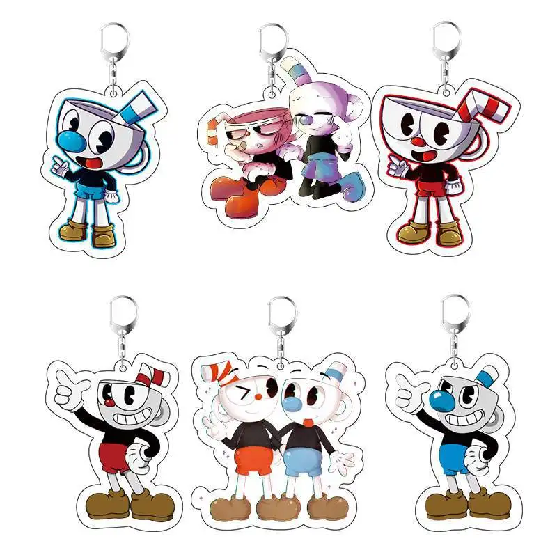 

Game Cuphead Keychain for Women Men Cup Head Luck Acrylic Key Chains Porte Clef Rat Key Holder Keyring 2020 Gift Chaveiro