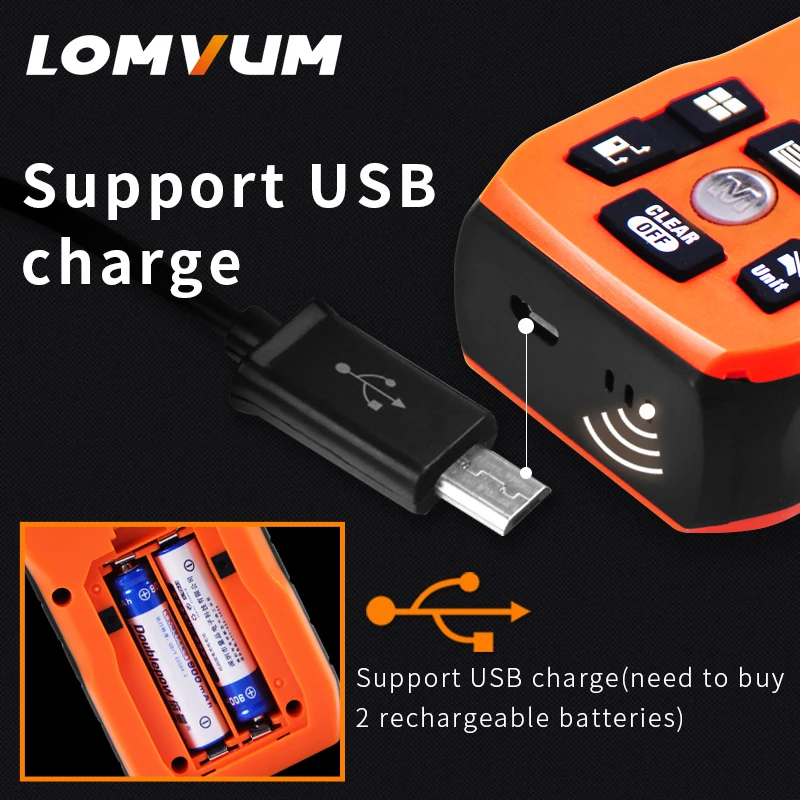 LOMVUM 100 м Новинка USB зарядка электронный уровень 40 м Лазерные дальномеры цифровой лазерный дальномер расчет дальномер