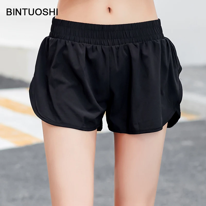 BINTUOSHI 2 In 1 Women Yoga Shorts Loose Running Shorts Elastic Woman