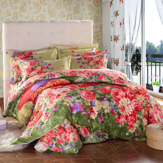 vintage country style colorful floral print bedding set queen size floral print sheets