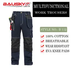 Bauskydd мужские мужской прочный спецодежды нескольких карман брюк с наколенниками для работы на открытом воздухе 100% хлопок работы Штаны
