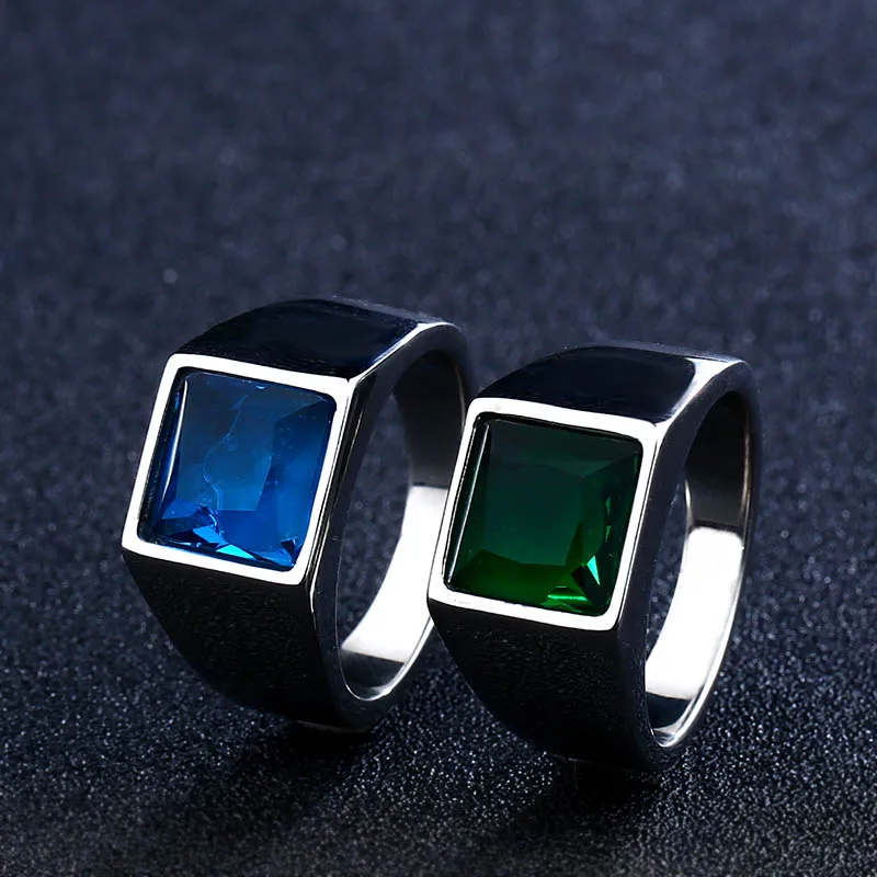 BEIER new store Square Fashion Design Blue and Green Stone Luxury Men's and Women's Rings High quality gift LLBR8-587R