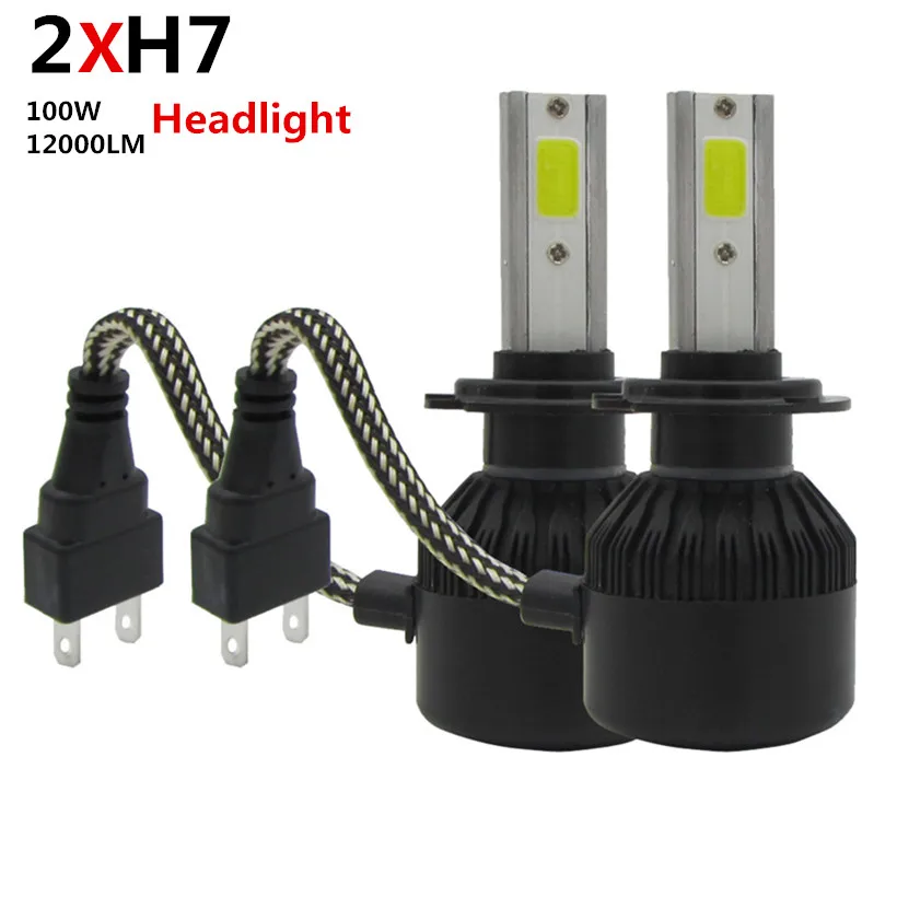 Super bright Led Car Headlights kit H7 COB LED Auto Front Bulb Automobile Headlamps 100W 6000K