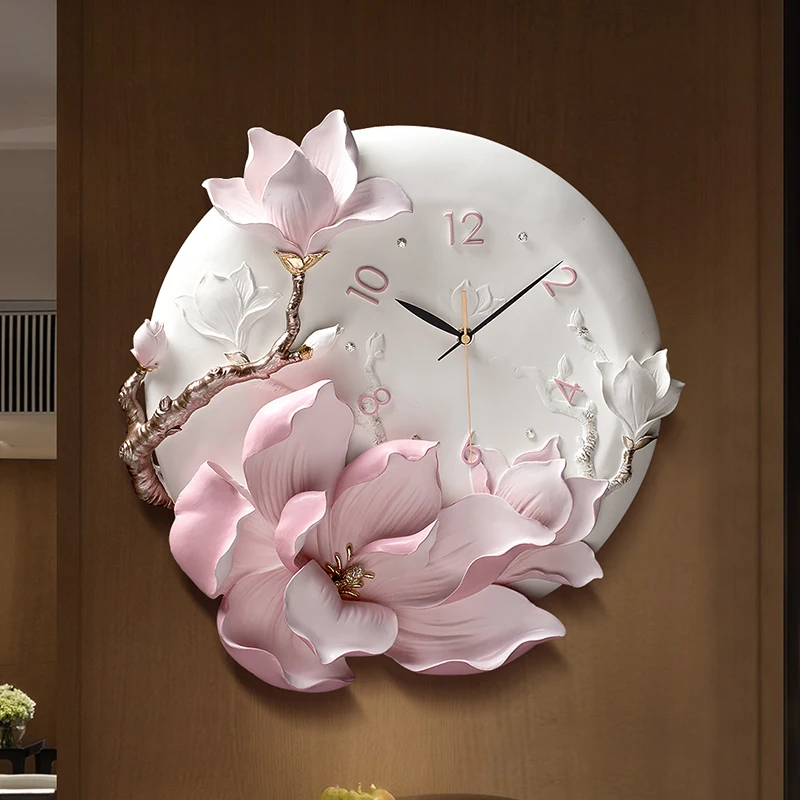 

Modern Minimalist Luxury Embossed Peony Resin Wall Clocks Ornaments Home Livingroom Silent Clock Wall Mural Decoration Crafts