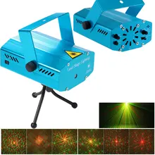 Mini LED Laser Projector Red & Green Stage Lighting Effect Patterns Voice-activated DJ Disco Xmas Party Club Light with Tripod