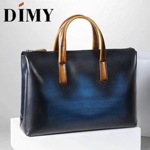 DIMY el yapımı İtalyan hakiki deri evrak çantası erkek iş çantası OL tarzı el Patina Messenger omuz çantaları dizüstü erkek çanta