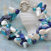 08780 2row барокко хвост белый синий зеленый pearl браслет кристалл