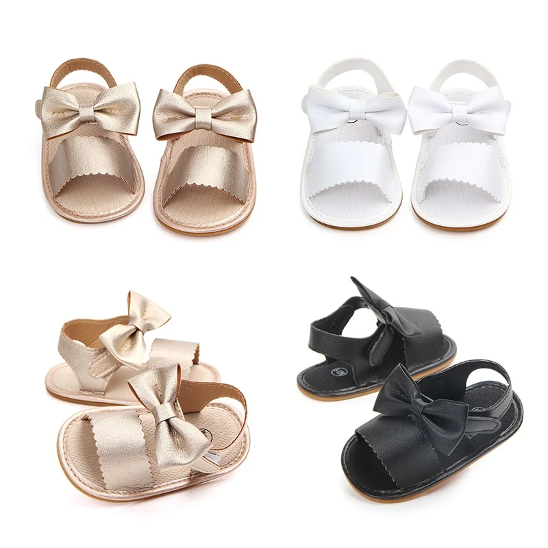 

Newborn Baby Girls Bowknot Princess Shoes Infant Brand New Cute Toddler Summer Sandals PU Non-slip Rubber ShoesSize 0-18M
