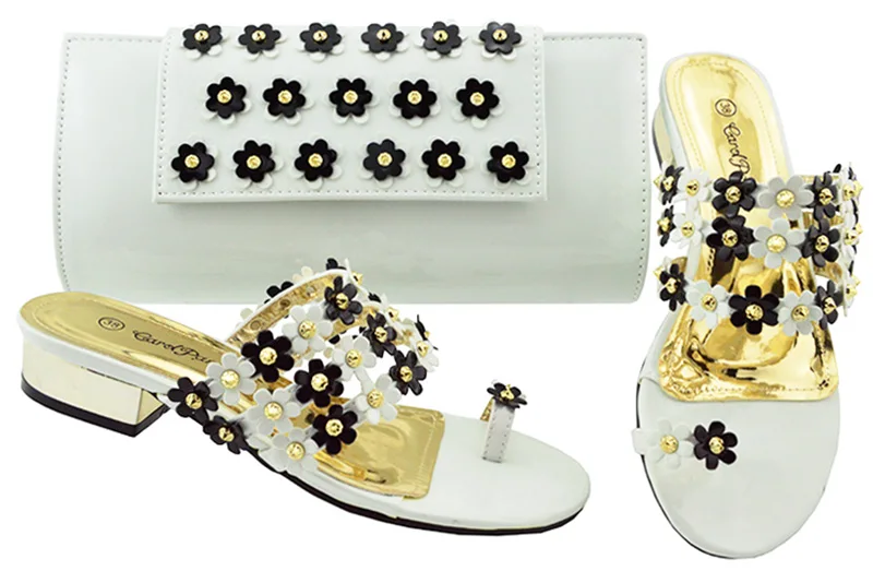 

White slippers shoes with many stones matching clutches bag with size 38-43 fashion african ashoes and bag set SB8213-1