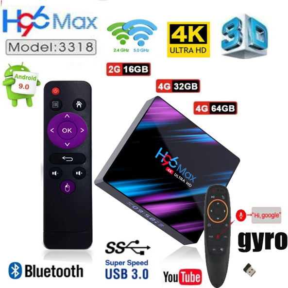 

Android 9.0 TV Box H96 Max 3318 2.4G/5G Wifi RK3318 Quad Core BT4.0 TV Set Box H96Max 2G/4G 16G/32G/64G Mini Box LED Display