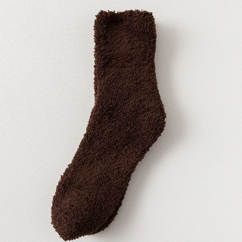 Зимние толстые повседневные женские и мужские носки, одноцветные термо теплые махровые носки, пушистые короткие махровые хлопковые пушистые нейлоновые носки для мужчин, подарок - Цвет: solid socks brown