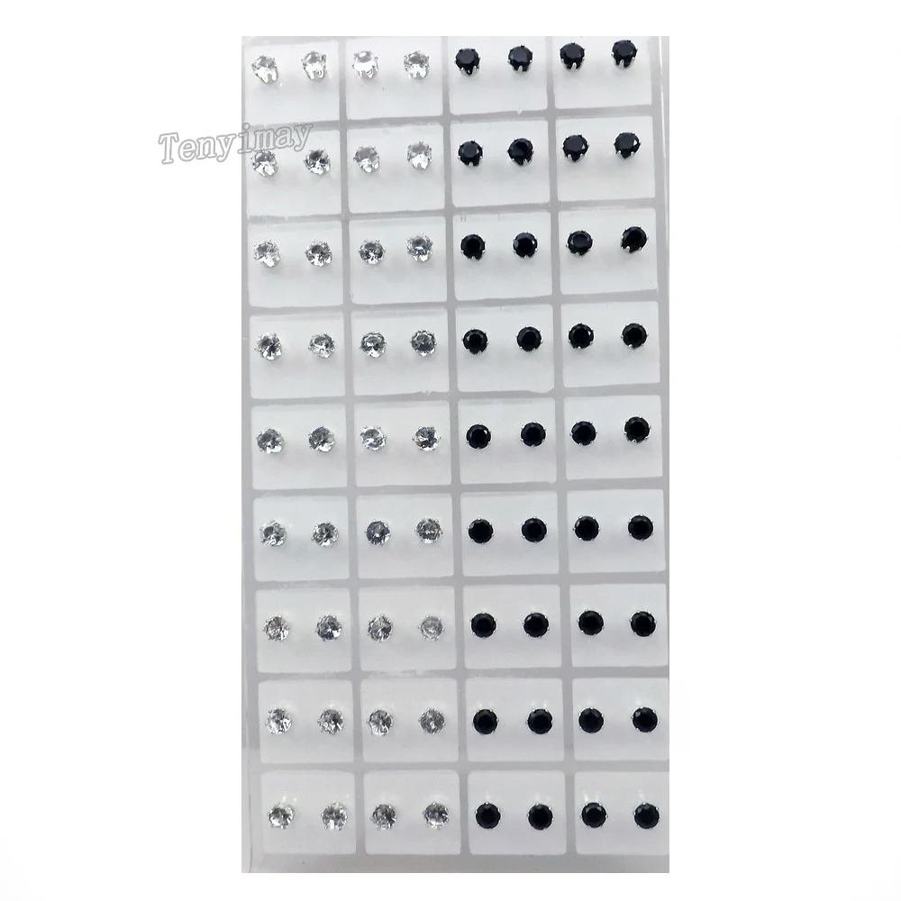 

Black And Transparent 5mm Round Shape Zircon Stud Earrings For Women 36 Pairs Wholesale