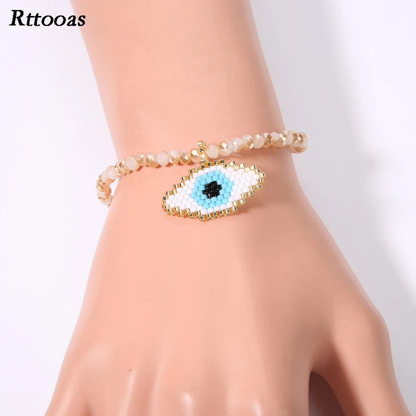 

RTTOOAS Fashion Wild Evil Eye Lucky Bracelet Charm Handmade MIYUKI Pulseira Delica Beads Woven Friendship Crystal Bracelet Women