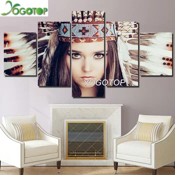 

YOGOTOP DIY Diamond Painting Full Embroidery 5D Square/Round Drill Mosaic Wall Decor custom Indian Girl Feather 5pcs ML646