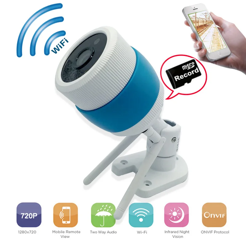 

HD Wireless bullet IP Security Camera 720P for indoor or Outdoor Dual WiFi Support TF Card,Aluminum Alloy Housing