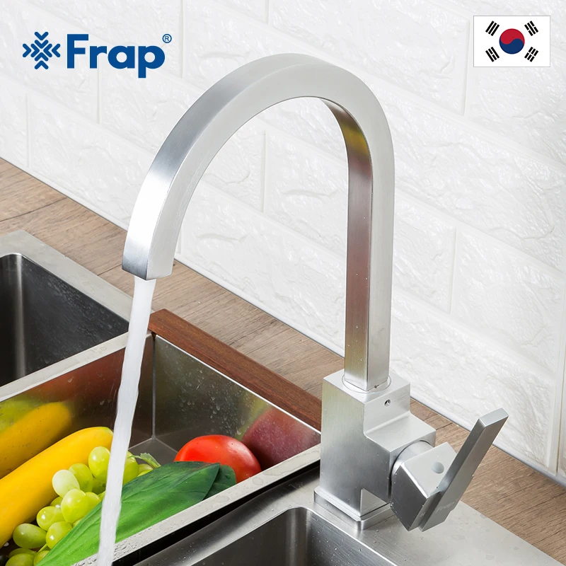 

Frap Kitchen Faucet Hot and Cold Water Space Aluminum Brushed Swivel Crane 360 degree rotation Deck mounted faucets mixer