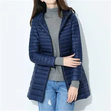 Новая модная зимняя женская куртка с капюшоном, белый утиный пух, светильник, средней длины, длинный пуховик, куртка, тонкий пуховик размера плюс, женские пальто WZ172