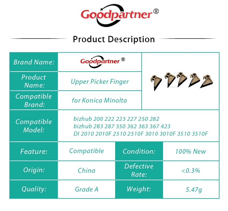 5X4040575501 4030571602 Верхний Выбор Finger для Konica Minolta Bizhub 200 222 223 227 250 282 283 287 350 362 363 367 423 DI 2510 3510