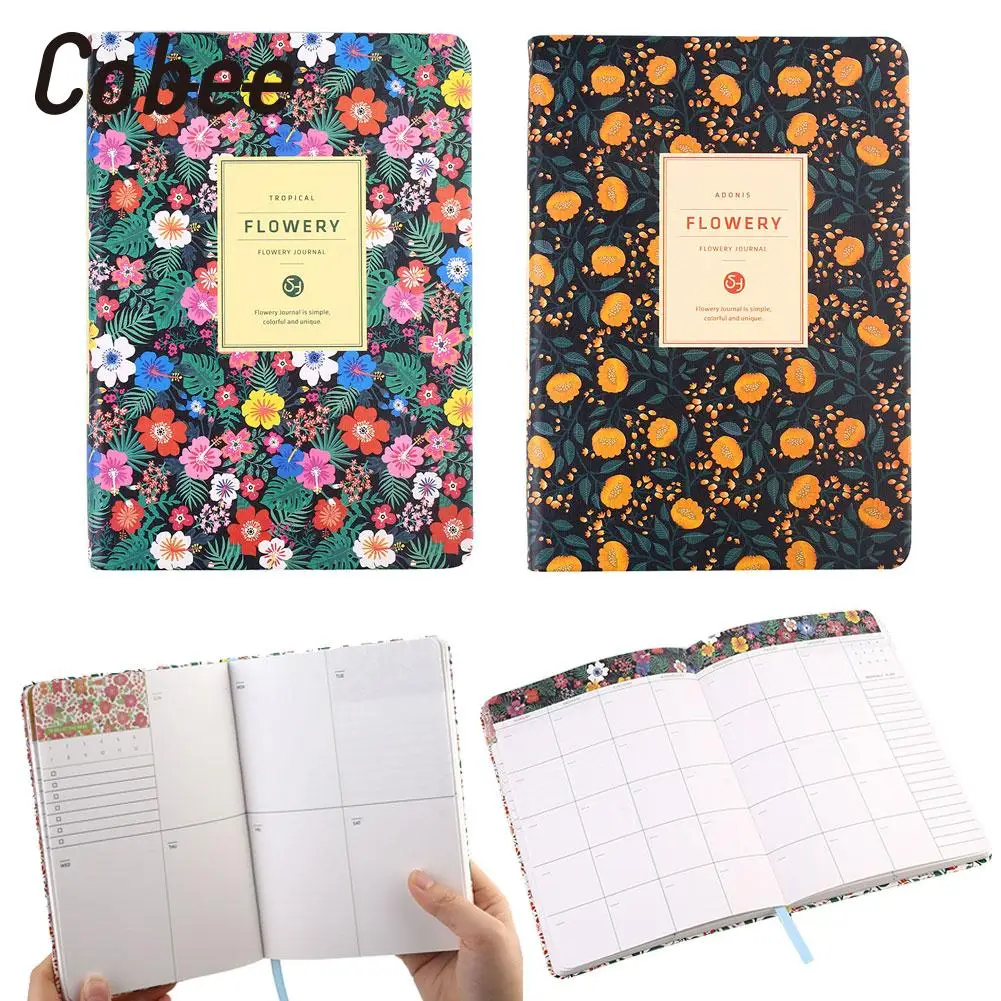 

Kawaii Notepad Planner PU Leather Cover Colourful Planner Study Flowers Design Schedule Organiser Note Pads
