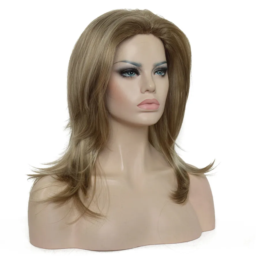 StrongBeauty Women's Wigs Long Straight Synthetic Layered Style Hair Ash Brown with Blonde Highlights Full Wig