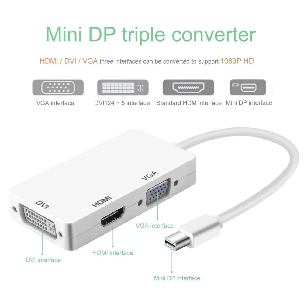 Конвертер HDI Mini Display Port Thunderbolt to DVI VGA HDMI 3 в 1 конвертер адаптер горячее новое