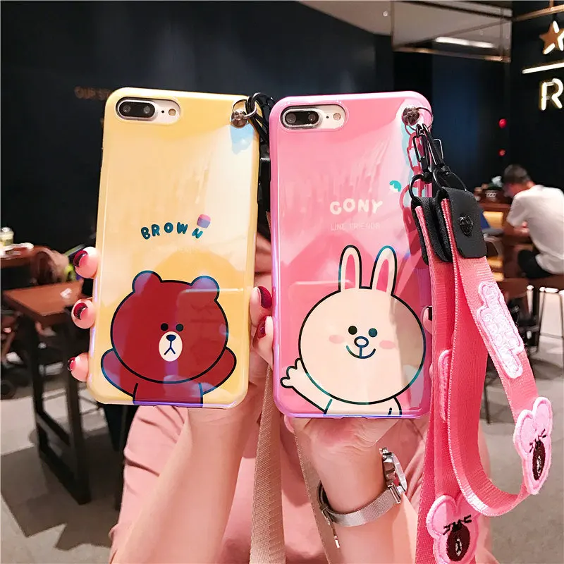 ORYKSZ For iphone 7 Case Cartoon Rabbit Hang Rope Patterned Phone X 6S 6 7plus 8 8Plus Silicone Soft Back Cover |