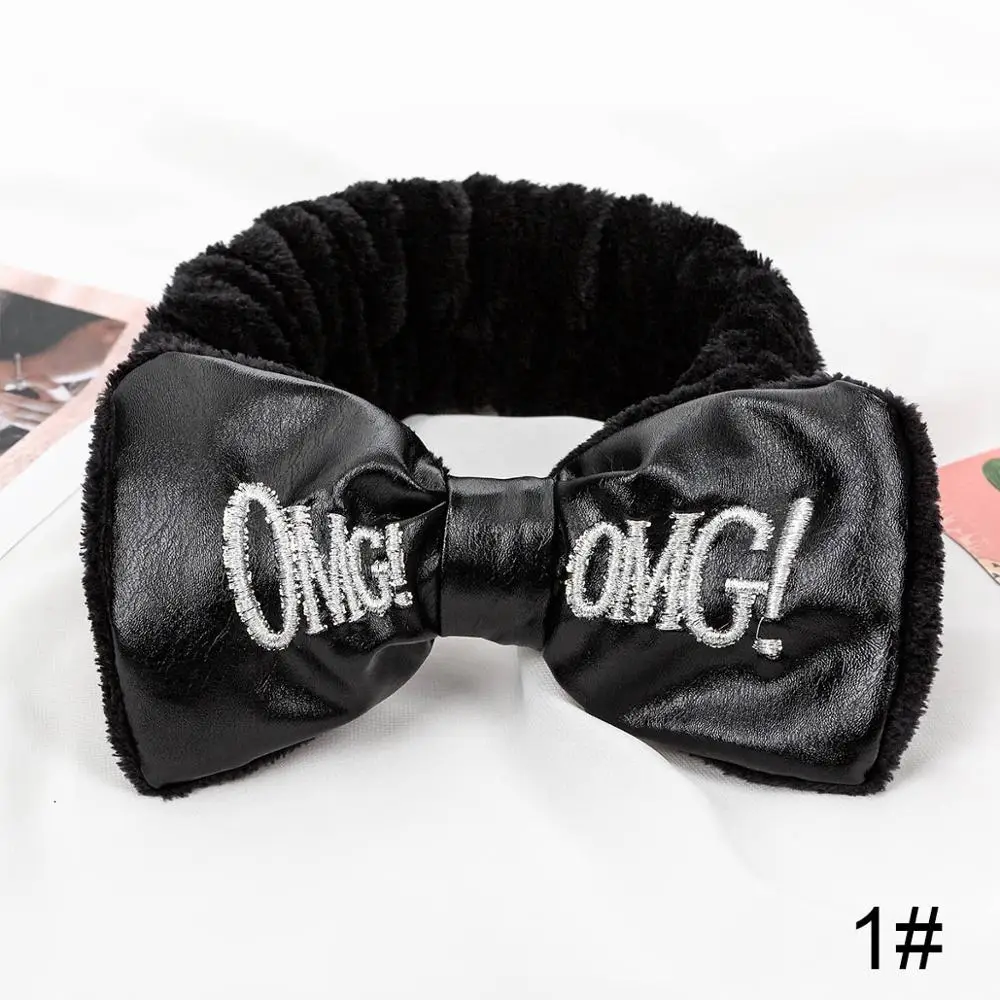 Black OMG повязки на голову из искусственной кожи для женщин девочек лук мыть лицо тюрбан макияж для волос держатель повязки для волос коралловый флис аксессуары для волос - Цвет: Black
