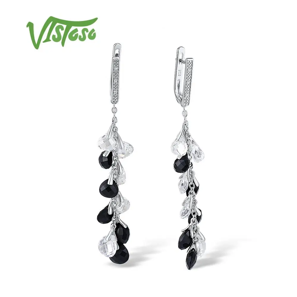 

VISTOSO Silver Earrings For Women 925 Sterling Silver Dangle Earrings Long Silver 925 with Cubic Zirconia Party Fine Jewelry