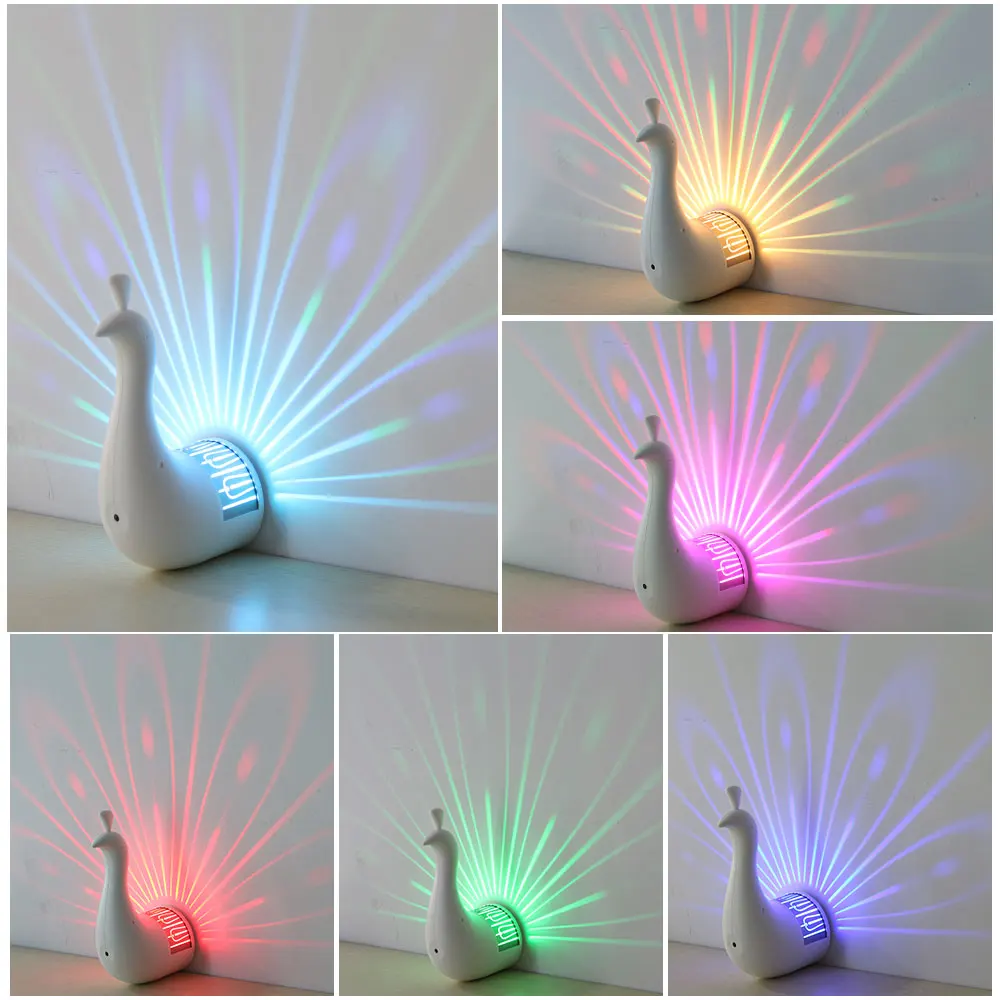

DC5V Led Projector Night Light Peacock Shape Multicolor USB powered and Remote controller Baby Nursery Kids Modern Decorastion