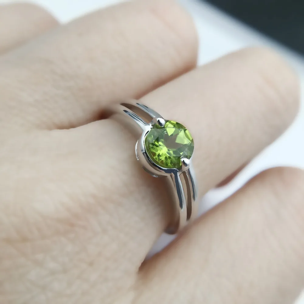 Hutang Stone Jewelry 100% Natural Peridot Gemstone Ring Pure 925 Sterling Silver Simple Fine Fashion Jewelry For Women Girl Gift
